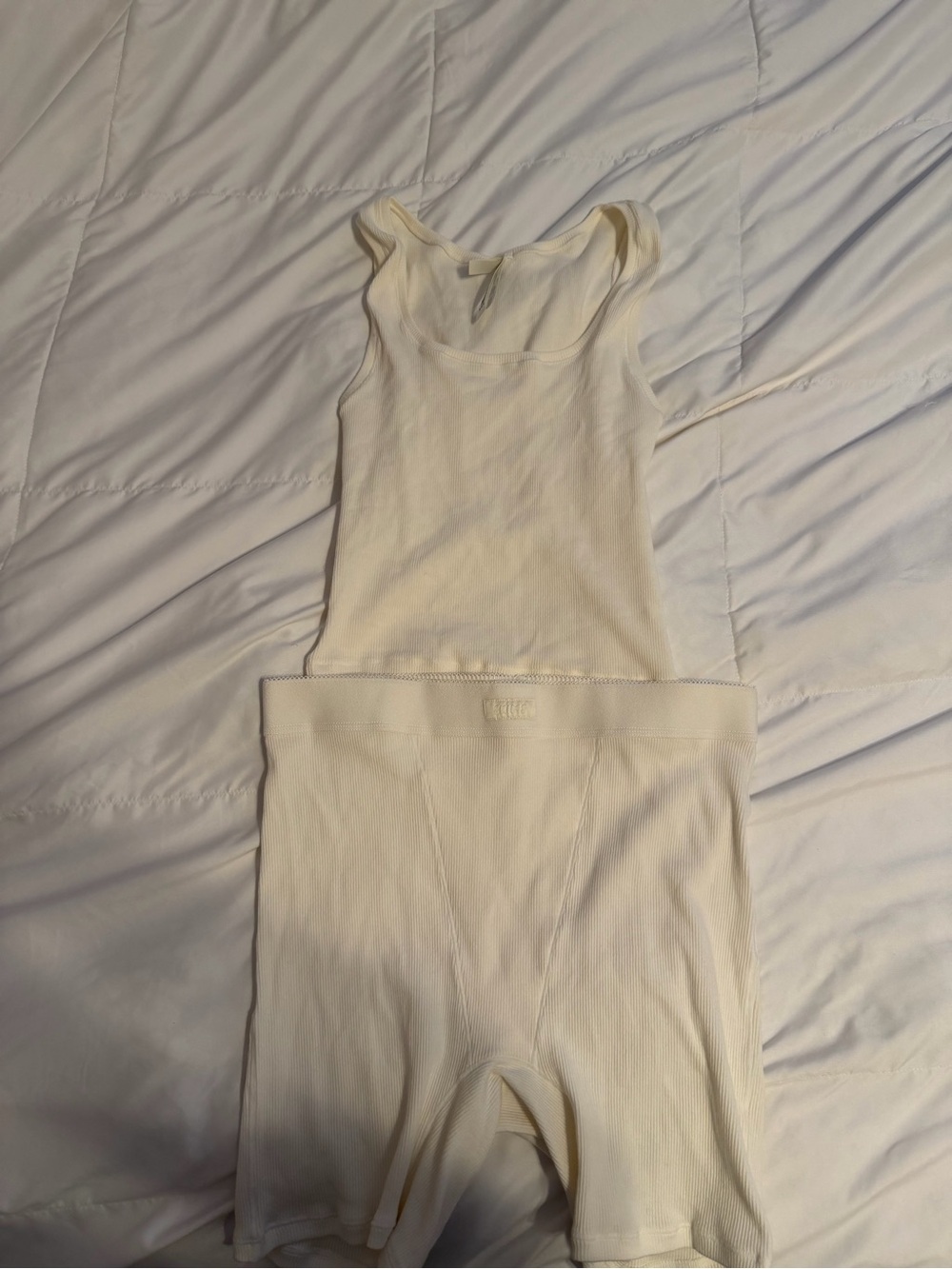 Cream Ribbed Tank and Boxer Shorts Set